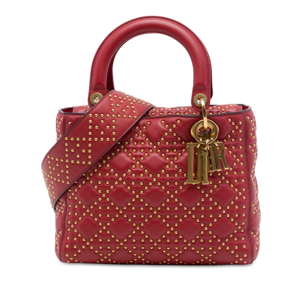 Pre-Loved Dior Medium Lambskin Cannage Studded Supple Lady Dior